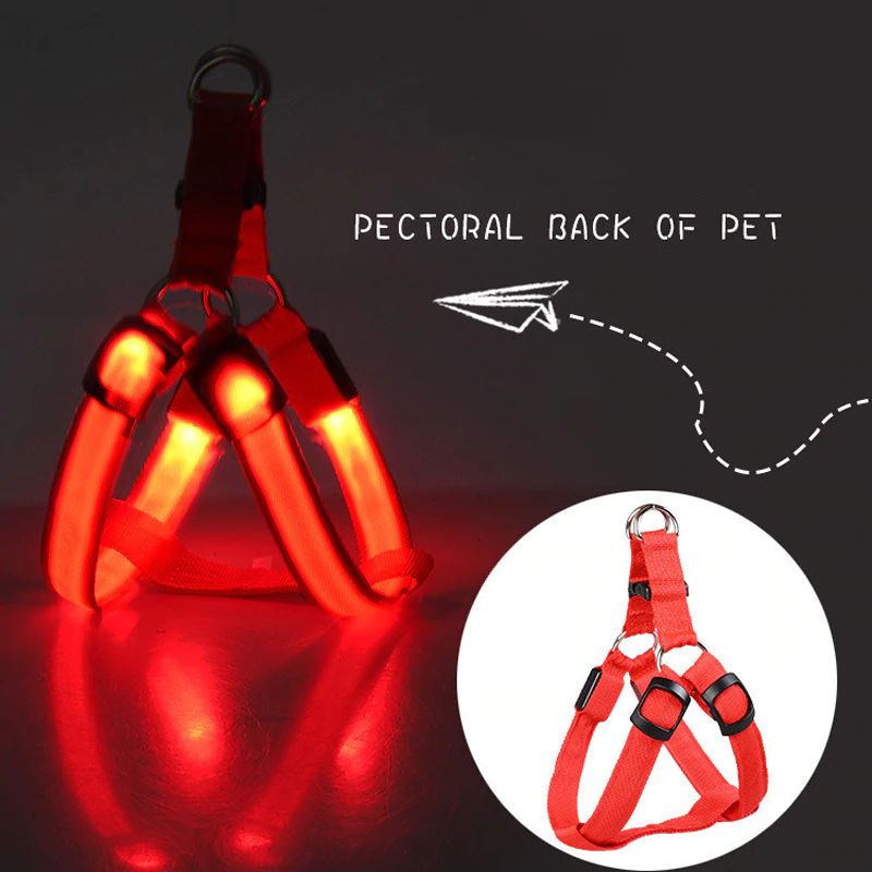 Safety Rechargeable LED Nylon Pet Dog Cat Harness Led Flashing Light Harness Collar Pet Safety Led Leash Rope Belt Dog Accessories