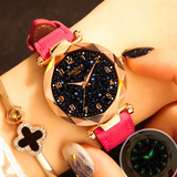 Luxury Starry Sky Watch for Women Fashion Ladies Quartz Wristwatch Red Leather Waterproof Clock