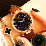 Luxury Starry Sky Watch for Women Fashion Ladies Quartz Wristwatch Red Leather Waterproof Clock