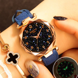 Luxury Starry Sky Watch for Women Fashion Ladies Quartz Wristwatch Red Leather Waterproof Clock