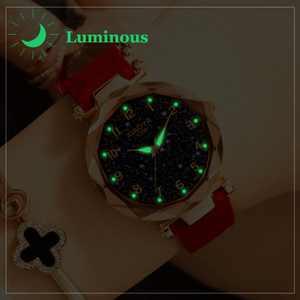 Luxury Starry Sky Watch for Women Fashion Ladies Quartz Wristwatch Red Leather Waterproof Clock