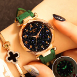 Luxury Starry Sky Watch for Women Fashion Ladies Quartz Wristwatch Red Leather Waterproof Clock