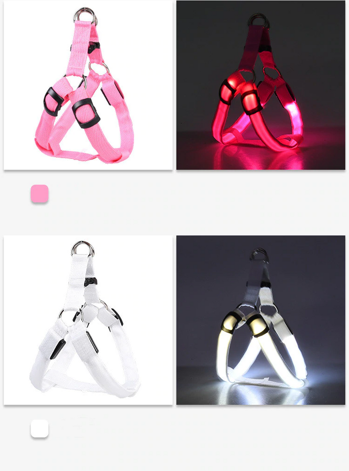 Safety Rechargeable LED Nylon Pet Dog Cat Harness Led Flashing Light Harness Collar Pet Safety Led Leash Rope Belt Dog Accessories