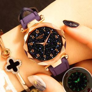 Luxury Starry Sky Watch for Women Fashion Ladies Quartz Wristwatch Red Leather Waterproof Clock