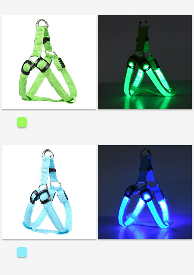 Safety Rechargeable LED Nylon Pet Dog Cat Harness Led Flashing Light Harness Collar Pet Safety Led Leash Rope Belt Dog Accessories