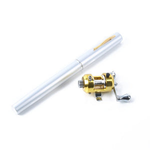 Portable Pocket Mini Aluminum Pen-Shape Fishing Rod w/ Reel Wheel (Gold) 