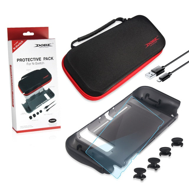 Nintendo Switch All-Inclusive Protection Set Hard Bag + TPU Protective Case + Tempered Membrane + Charging Cable + Key Cap